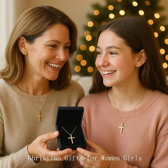 Women 04 Simple Cross Gold 14K Gold Silver Cross Necklace - Non Tarnish Jewelry - Picture 6 of 8